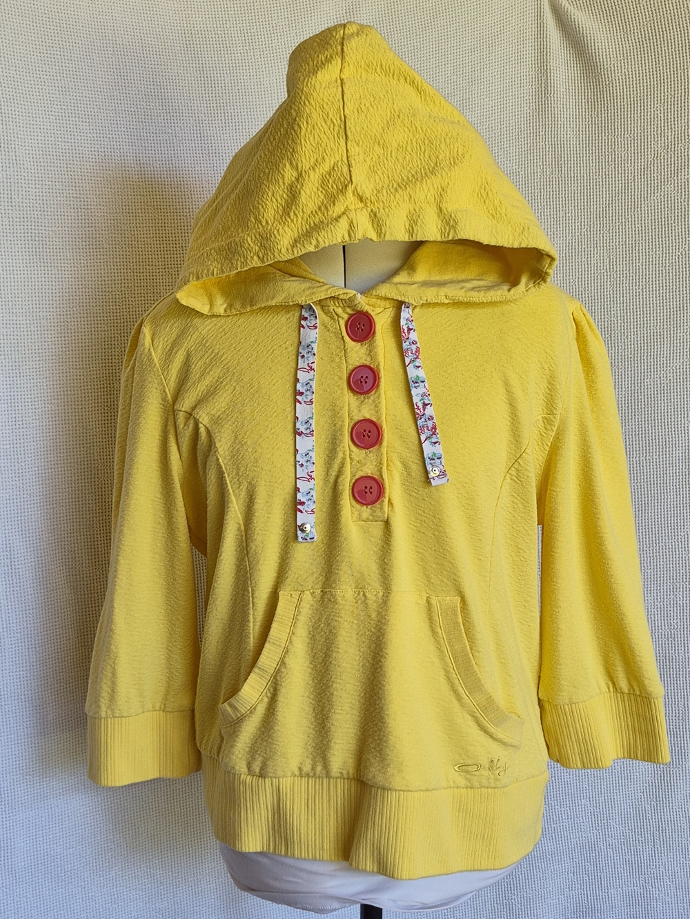 O'Neill Yellow Hooded Sweatshirt with Pink Buttons